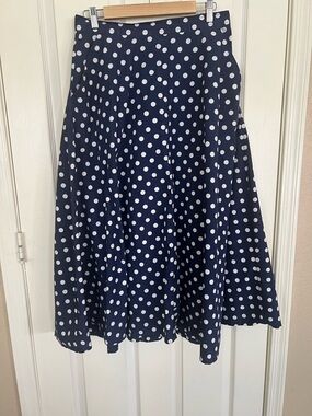 Dockers Navy Polka Dot Midi Skirt A-Line Pleated Vintage